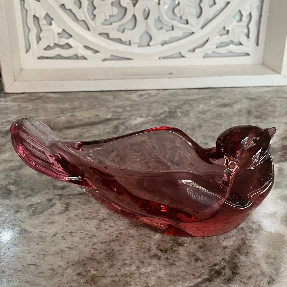Vintage Fenton Art Glass Green & Red Glass Bird Figurines/Tea Light Holders 2 pc - Picture 7 of 11